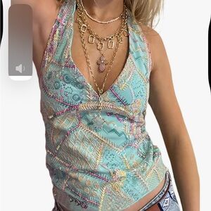 Embellished Halter Top in Blue